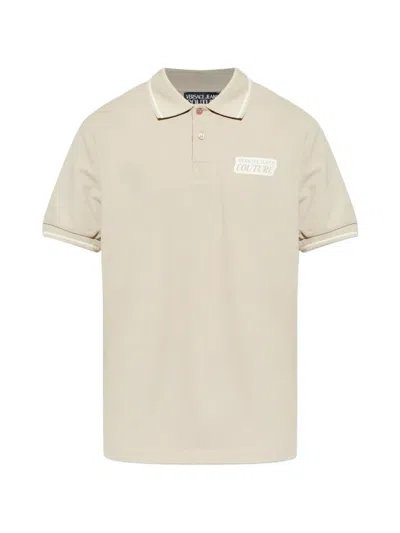 Versace Jeans Couture Tipped Logo Polo Shirt In Neutral