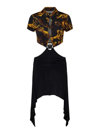 Versace Jeans Couture Mini Shirtdress In Black