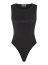 Versace Jeans Couture Crystal-logo Sleeveless Bodysuit In Black