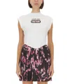 Versace Jeans Couture White Top With Logo And Cap Sleeves In White