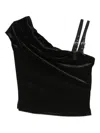 Versace Jeans Couture Asymmetrical Velvet Top With Modern Buckle Detail In Black