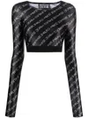Versace Jeans Couture All-over Print Black Top In Black