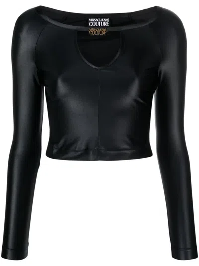 Versace Jeans Couture Cut-out Detailed Jersey Cropped Top In Black