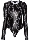 Versace Jeans Couture Black & White Chain Couture Bodysuit In Black