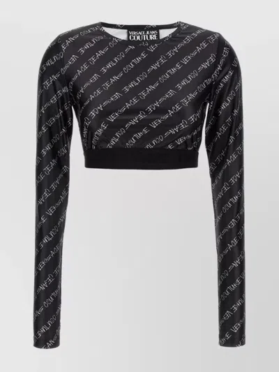 Versace Jeans Couture Top Logo Print Long Sleeves In Black