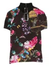Versace Jeans Couture High-neck Top With Floral Print And Logo In Multi