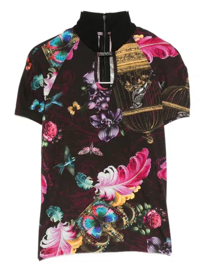 Versace Jeans Couture Floral-print High-neck Top In Multi