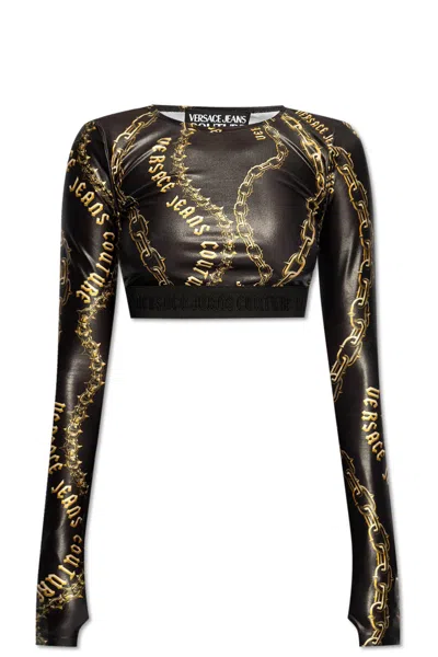 Versace Jeans Couture Top With Logo In Black