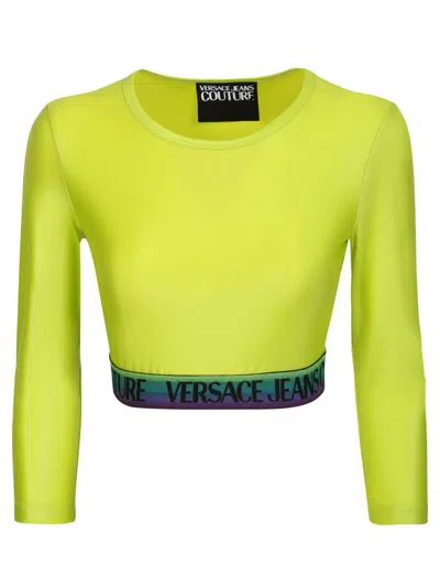 Versace Jeans Couture Logo-trim Detail Cropped Top In Green