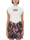 Versace Jeans Couture White Top With Logo And Cap Sleeves