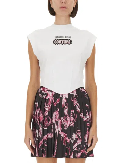 Versace Jeans Couture Tops With Logo In White