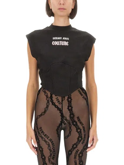 Versace Jeans Couture Tops With Logo In Neutral