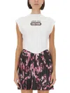 Versace Jeans Couture White Top With Logo And Cap Sleeves In White
