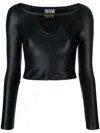 Versace Jeans Couture Cut-out Detailed Jersey Cropped Top In Black