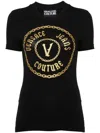 Versace Jeans Couture Glitter Cotton Blend Jersey Stretch Top In Black
