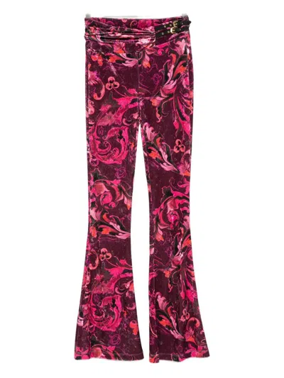 Versace Jeans Couture Floral-print Velvet Trousers In Pink