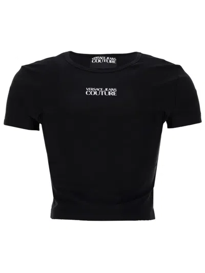 Versace Jeans Couture T-shirt Crop Con Logo In Black