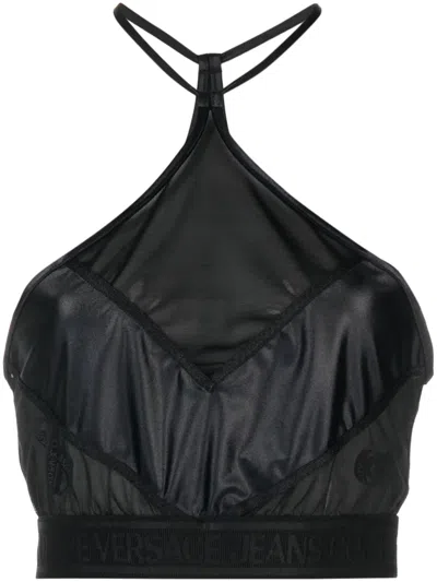 Versace Jeans Couture Tulle-panelled Crop Top In Black