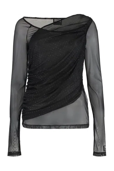 Versace Jeans Couture Tulle Top In Black