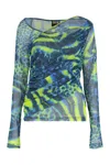Versace Jeans Couture Draped Sheer Tulle Top In Blue