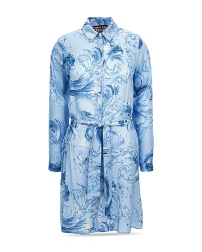 Versace Jeans Couture Tie-waist Patterned Mini Dress In Blue