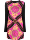 Versace Jeans Couture V-emblem Chain-print Minidress In Pink