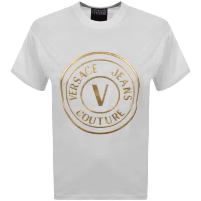 Versace Jeans Couture V Emblem Foil T Shirt White In Blue