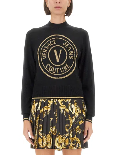Versace Jeans Couture V-emblem Wool Jumper In Black