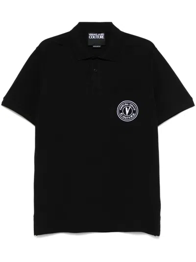 Versace Jeans Couture V-emblem Polo Shirt In Black