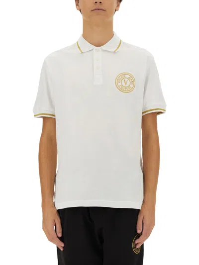 Versace Jeans Couture V-emblem Polo Shirt In White