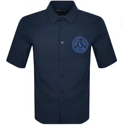 Versace Jeans Couture V Emblem Rubber Shirt Blue In Brown
