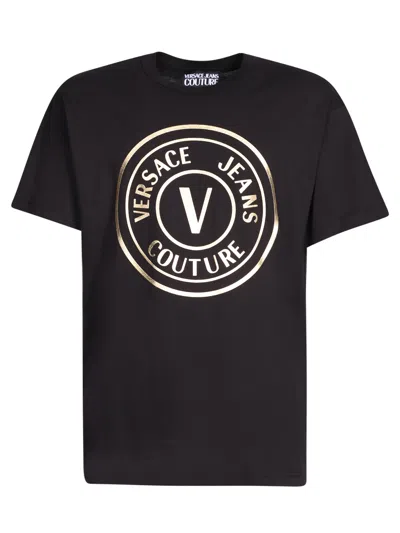 Versace Jeans Couture V-emblem T-shirt In Black Gold