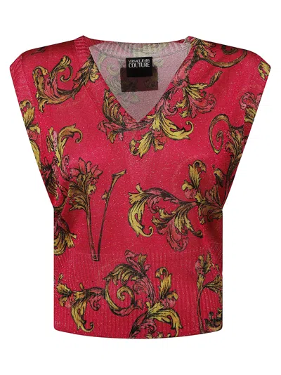 Versace Jeans Couture V-neck Sleeveless Cropped Top In Burgundy