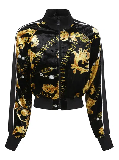 Versace Jeans Couture Velvet Print Chain Couture Jacket In Black