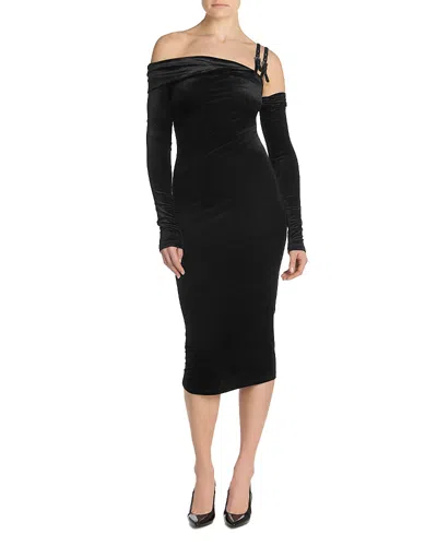 Versace Jeans Couture Velvet Ribbed Dress In Black