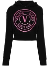 Versace Jeans Couture Logo-print Cropped Hoodie In Black