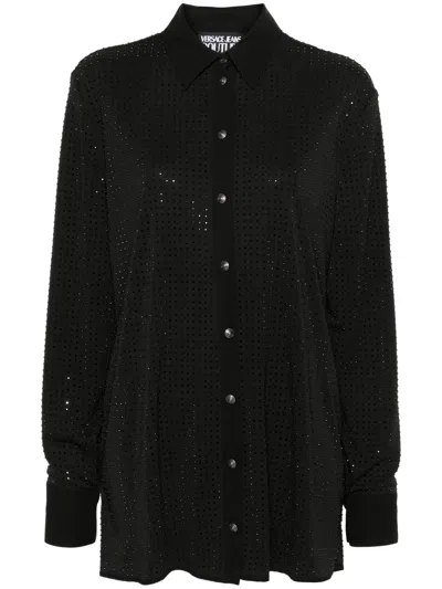 Versace Jeans Couture Crystal-embellished Shirt In Black