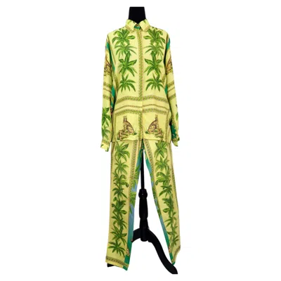 Pre-owned Versace Jeans Couture Versace Jc Pants Suit And Shirt With Tarzan And Jane Print, Vintage 1990s In Green