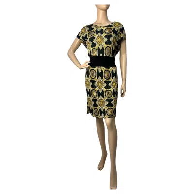 Pre-owned Versace Jeans Couture Versace Jeans Black & Gold Baroque Print Dress - Size S-m