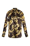 Versace Jeans Couture Spike Print Baroque Satin Shirt In Black