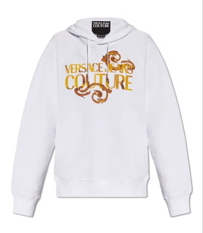 Versace Jeans Couture Versace Logo Baroque Printed Drawstring Hoodie In White