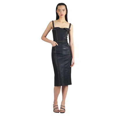 Pre-owned Versace Jeans Couture Versace Vintage 2000's Denim Studded Midi Dress In Black