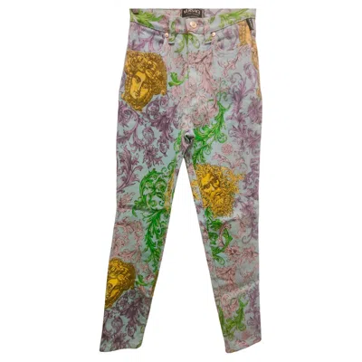 Pre-owned Versace Jeans Couture Vintage Baroque Denim Pants Unisex Size 44 Italy In Brown