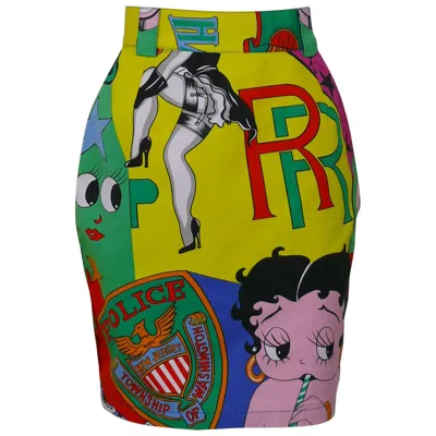 Pre-owned Versace Jeans Couture Vintage Betty Boop Motorcycle Logos Police Cotton Skirt In Brown