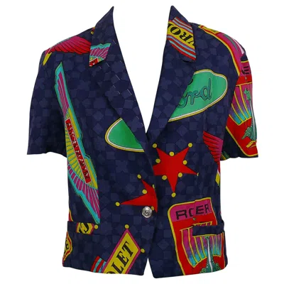 Pre-owned Versace Jeans Couture Vintage Car Brands Logos Short-sleeved Cotton Jacket In Black