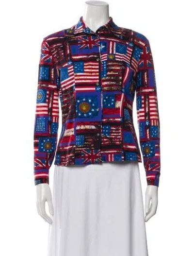Pre-owned Versace Jeans Couture Vintage Graphic Print Button-up Top In Red