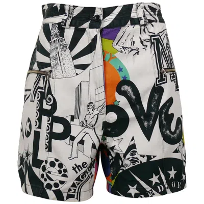 Pre-owned Versace Jeans Couture Vintage Manhattan New York City Graffiti Prints Shorts In Gray