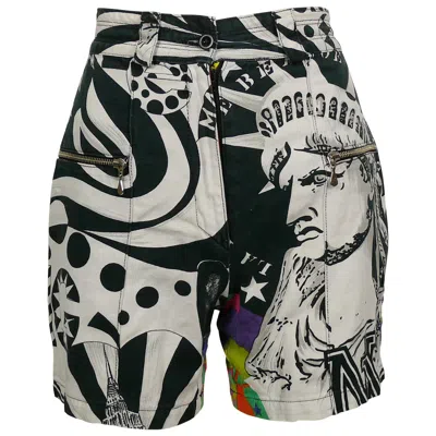 Pre-owned Versace Jeans Couture Vintage Manhattan New York City Graffiti Prints Shorts In Gray