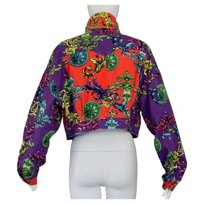 Pre-owned Versace Jeans Couture Vintage  Baroque Print Cropped Jacket In Black