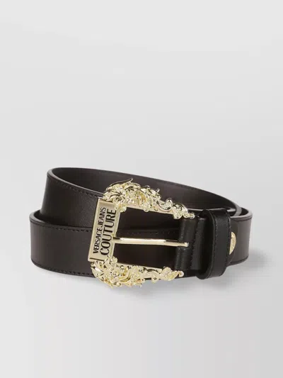 Versace Jeans Couture Vitello Belt Adjustable Gold-tone Buckle In Black